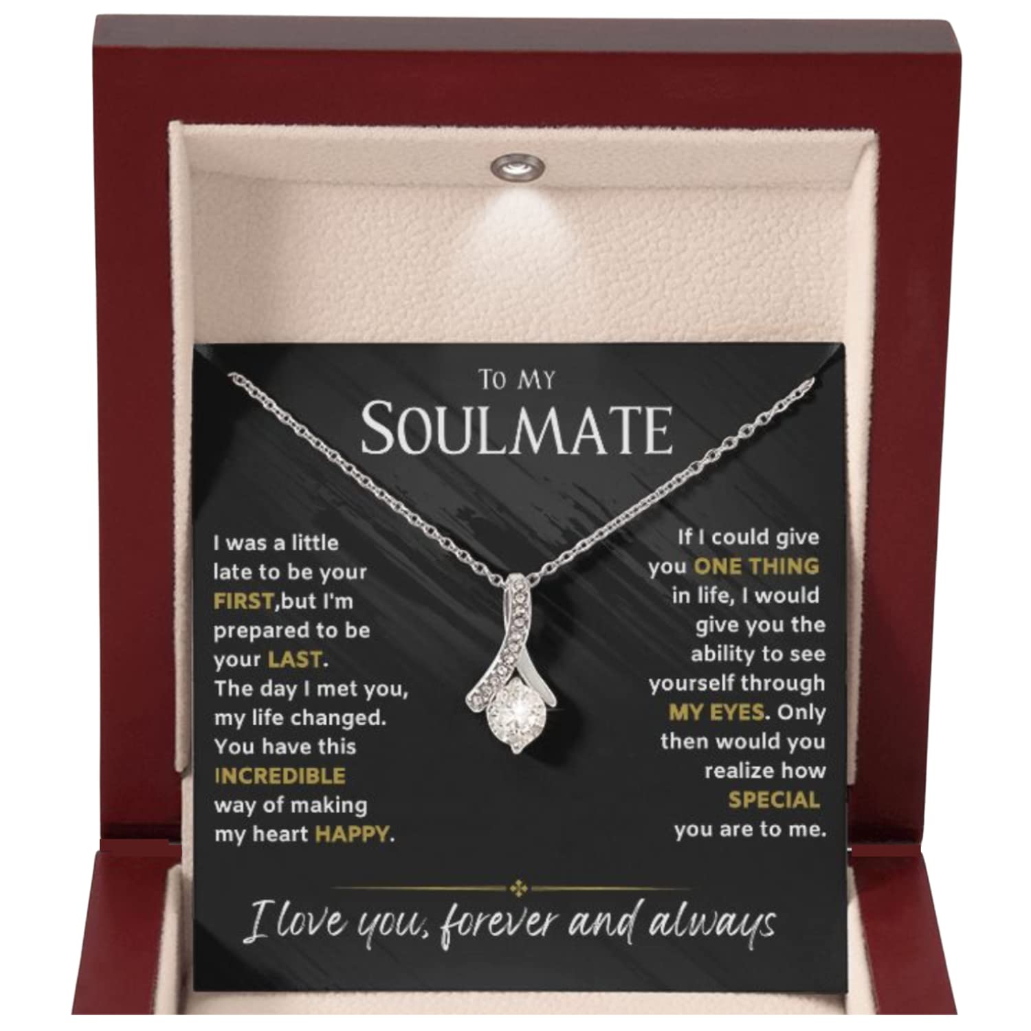 To My Soulmate Necklace For Women, Soul Mate Jewelry for Women, Future Wife Gifts, To My Wife Necklace from Husband, Gifts for Girlfriend, Pendant With Message Card