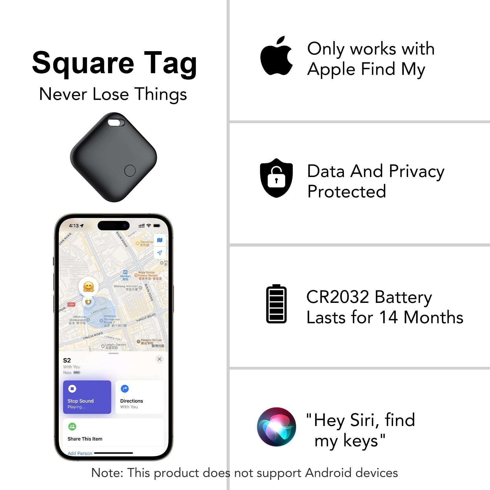Air Tracker Tag, Smart Tag 2 Pezzi, Localizzatore Chiavi Compatibile con Apple Find My (solo iOS), 90dB Bip, IP67 Impermeabile, Batteria Sostituibile, per Chiavi/Bagagli/Valigia/Portafoglio/Zaino