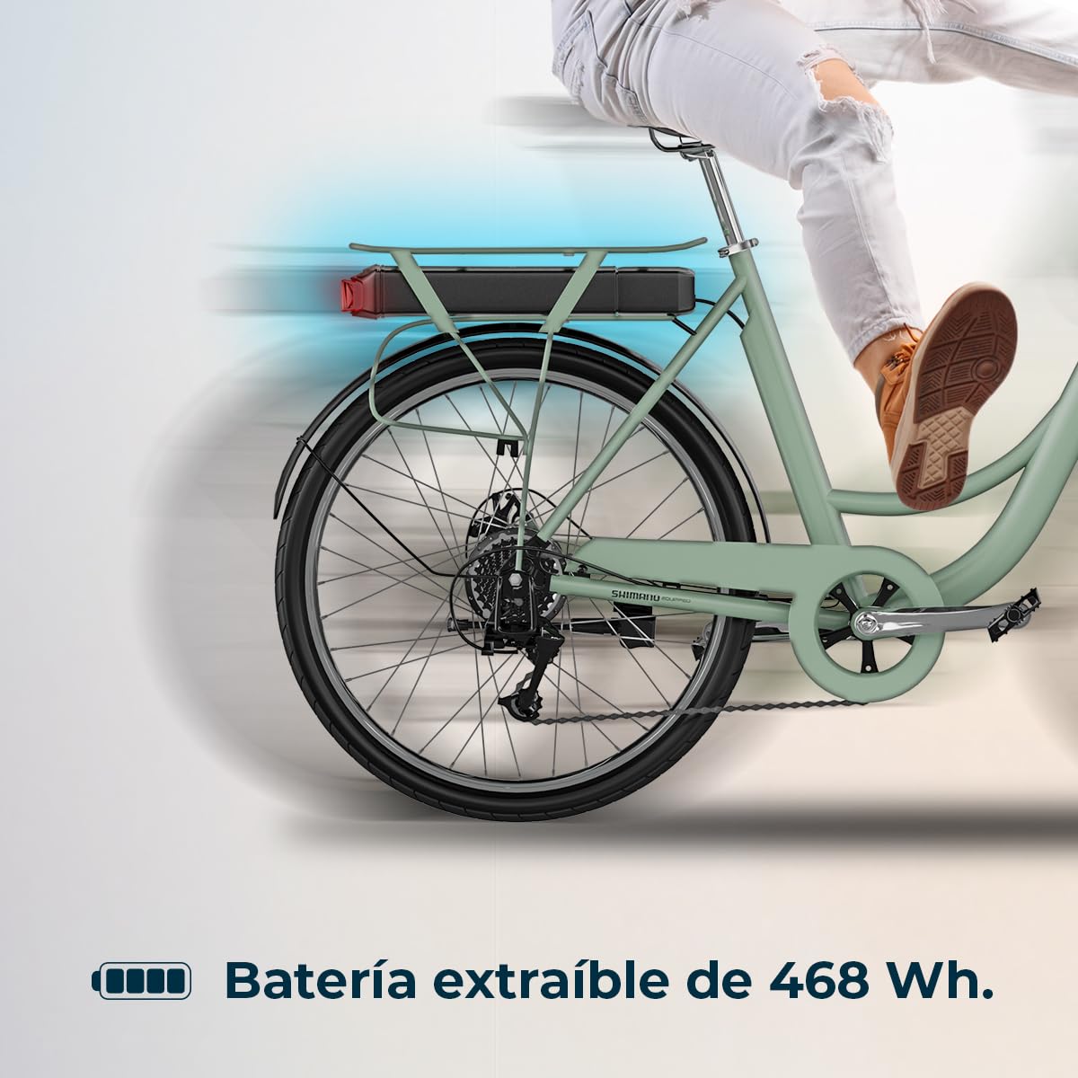 Cecotec Bicicleta Eléctrica de Ciudad Capital. 80 km de Autonomía, Batería 468 WH, Suspensión Delantera, Cambio Shimano de 6 Velocidades y Doble Disco de Freno