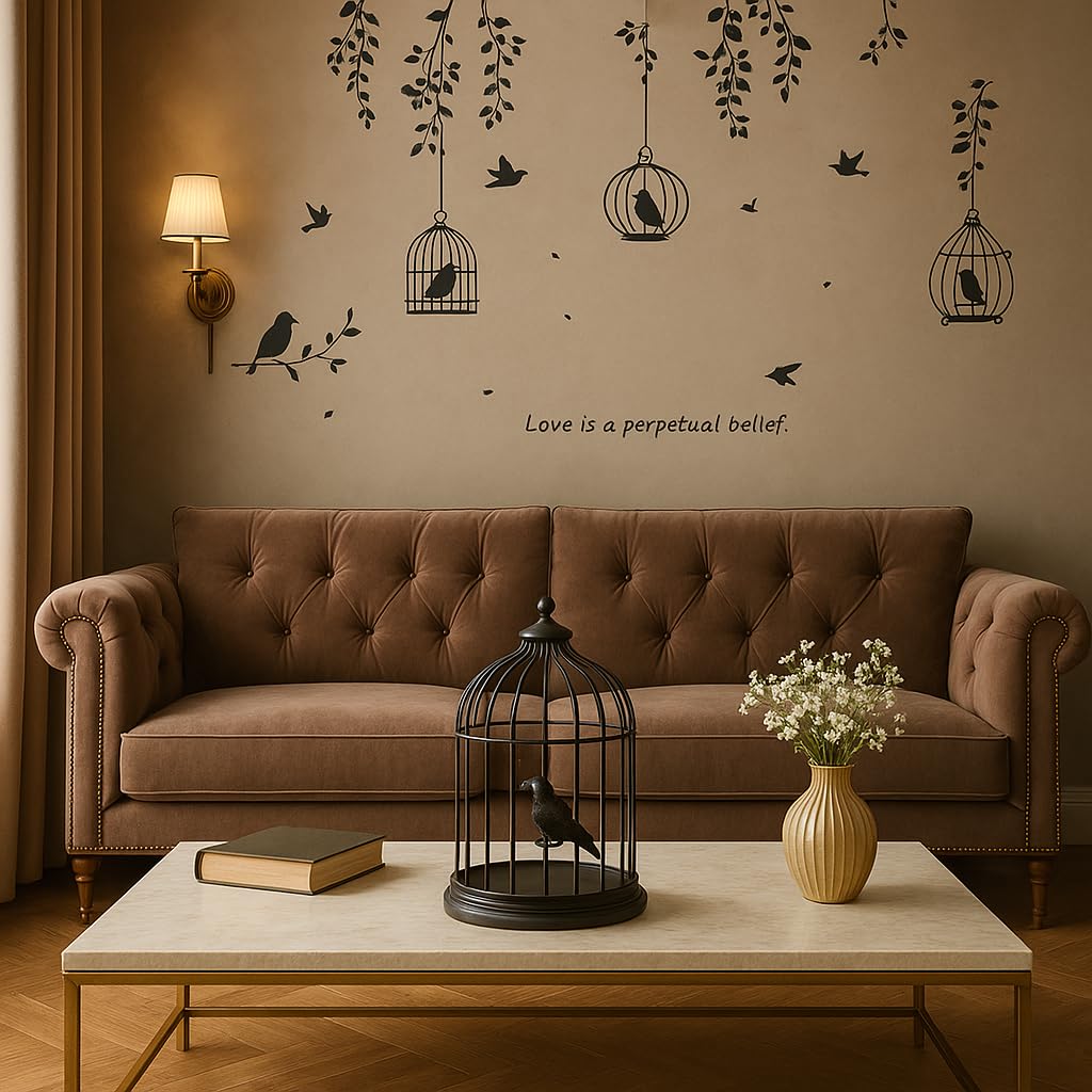 Xtore Birds Cage Design Vinyl Self Adhesive Home Décor Wall Sticker (Pack of 1, Black)