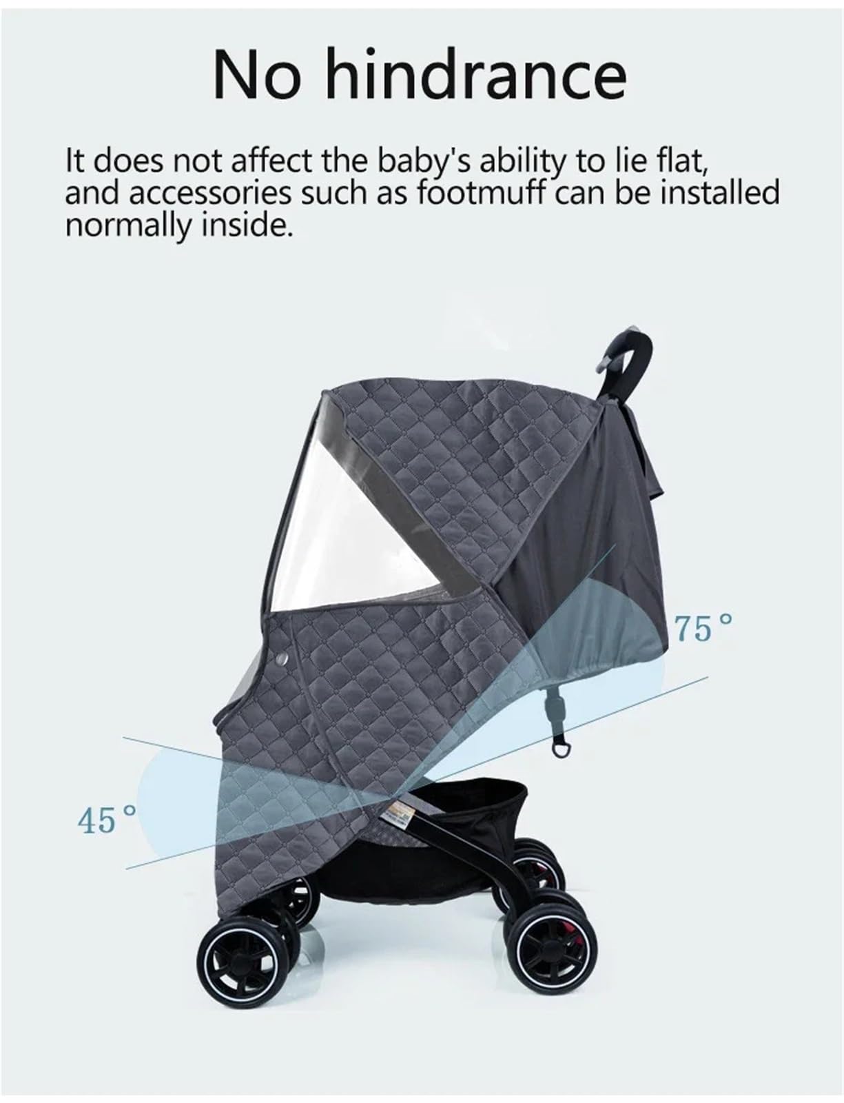 Housse de pluie universelle 2 en 1 pour poussette, housse de pluie d'hiver imperméable et chaude en coton (gris clair)