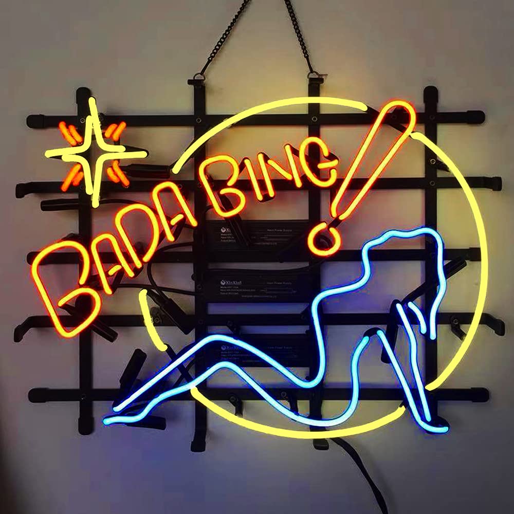 Bada Bing Girl Beer Neon Sign Light, Handmade Real Glass Neon Signs For Home Bar Man Cave Sport Pub Restaurant Wall Window Display 19x15