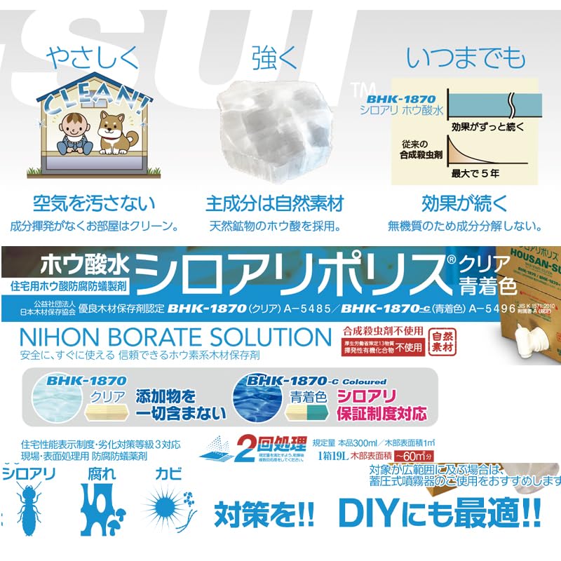シロアリポリス 防腐防蟻ホウ酸水 クリア 19L BHK-1870　新品未使用 DIY 床下防蟻処理 シロアリポリス 防腐防蟻ホウ酸水 クリア 19L BHK-1870 シロアリ