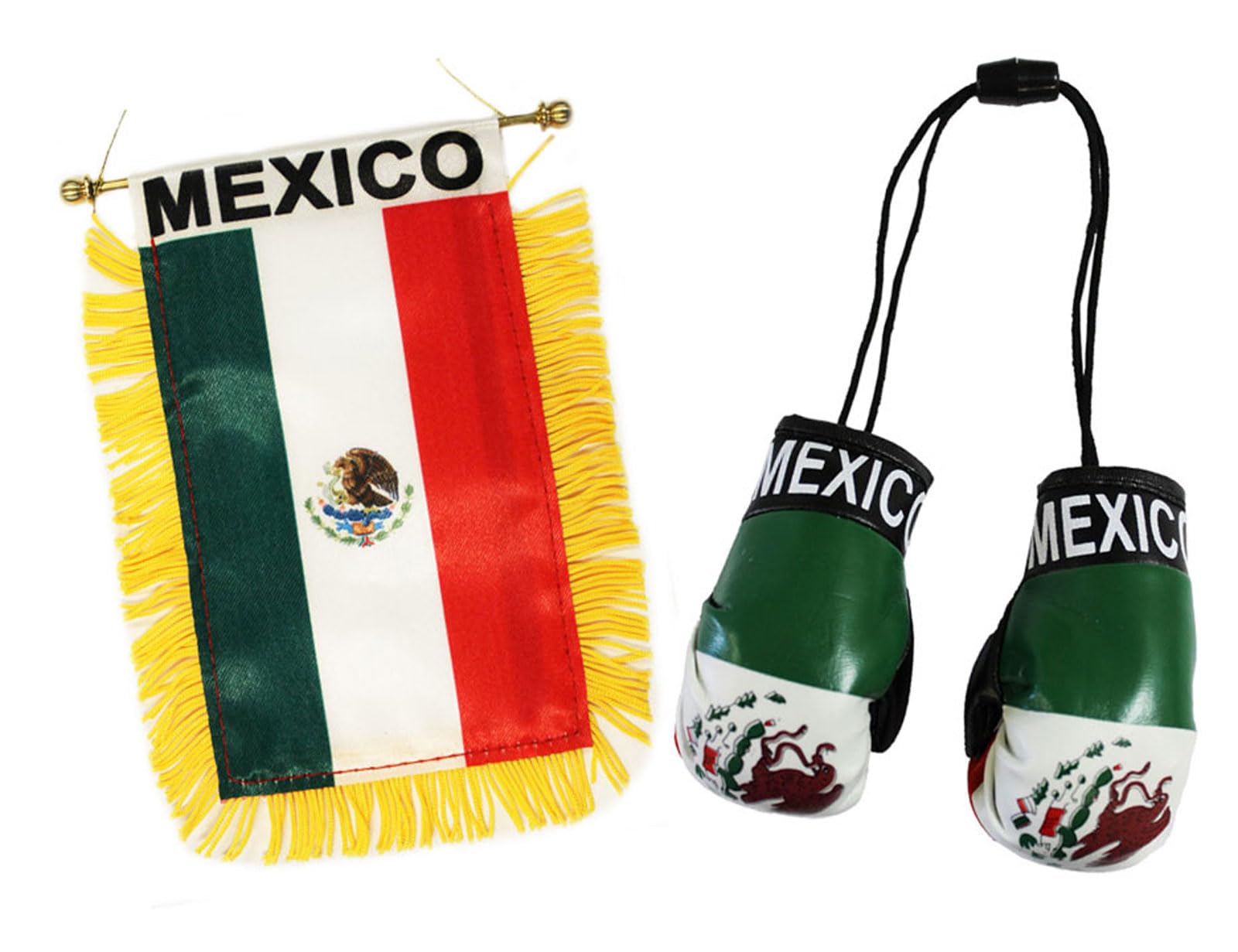 Espejo Retrovisor Personalizado Con Mini Guantes De Boxeo Y Bandera De México