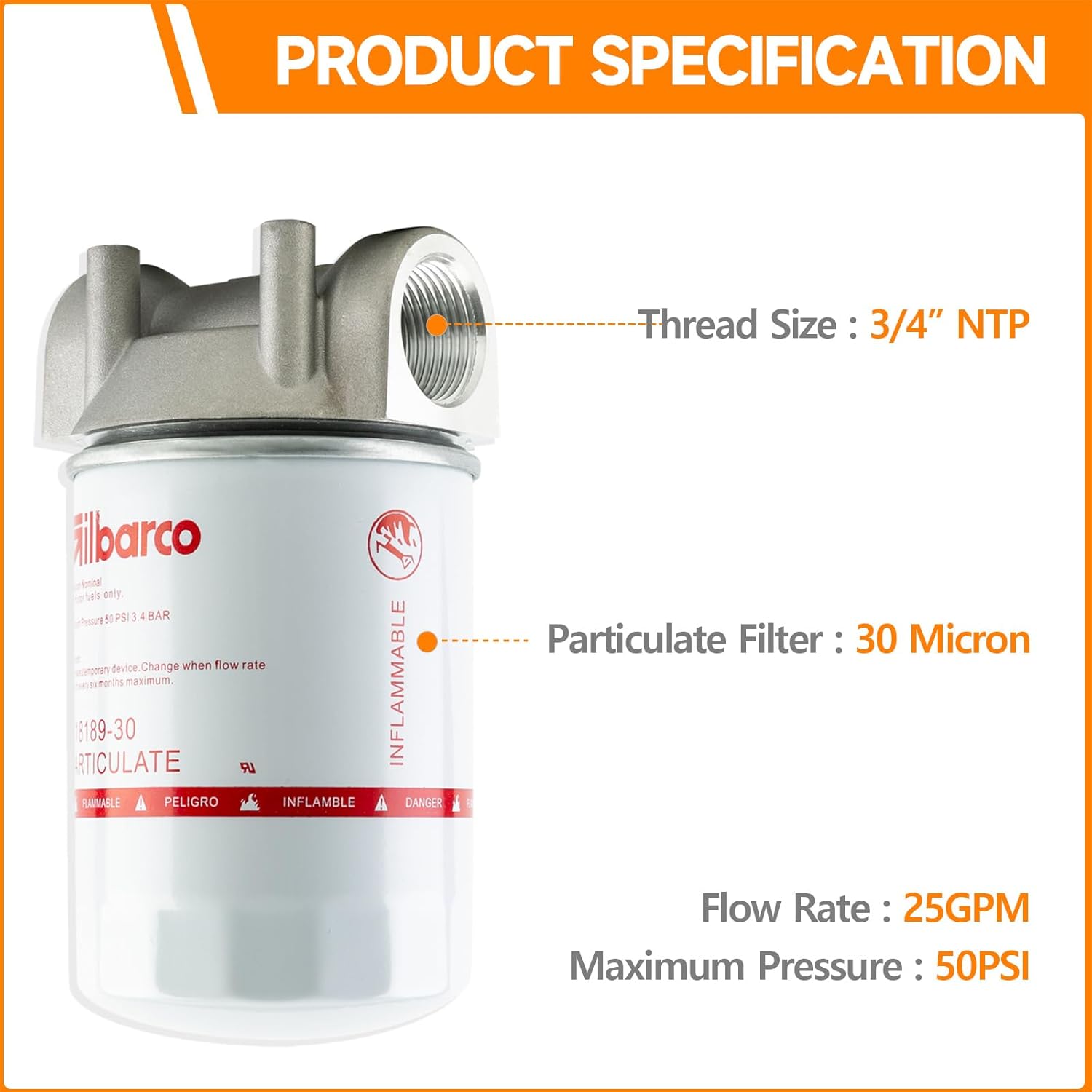 BRIDOIF 3/4 Inch NPT Fuel Filter Housing, Spin-on Transfer Canister Filter with Aluminum top cap, Fuel Transfer Pump Filter for Mobile and Stationary Tank Boat, Gasoline Diesel and Kerosene