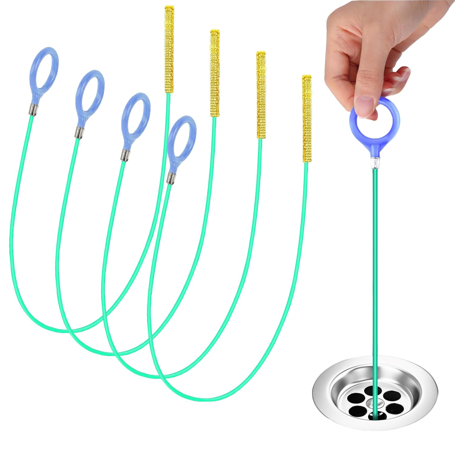 RXKFIGX 35.5 Inch Drain Snake Sink Unblocker Tool 4 Pack – Drain unblocker Tool,Clog Cleaner with Twist Handle for Bathroom, Bathtub Drain Hair Remover Brush