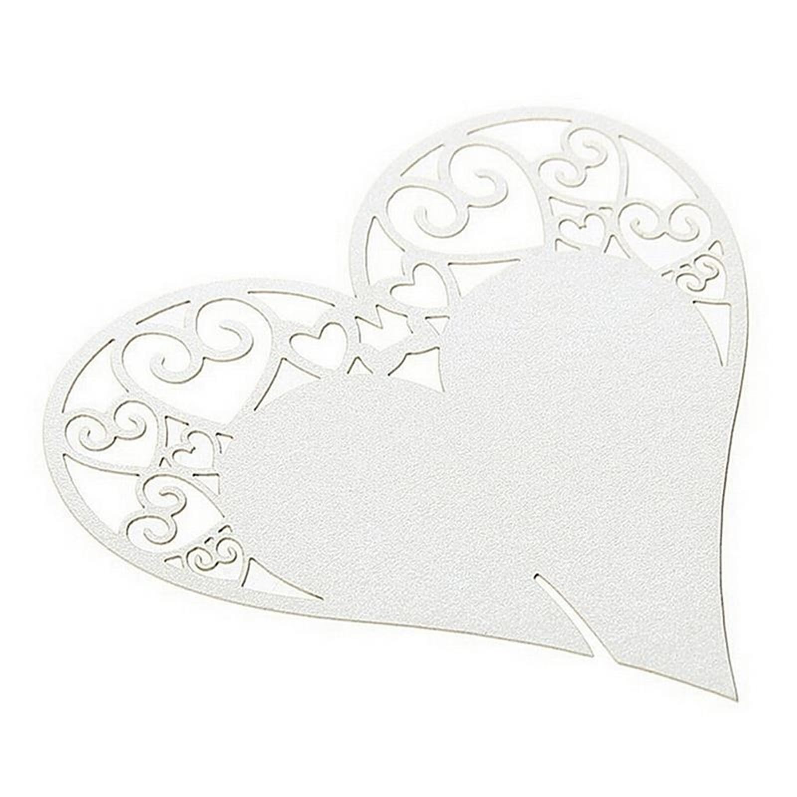 Carte de Table, Marque-Places de Mariage Verre à vin Floral en Forme cœur coupé Blanc 150 pièces 8x8 cm