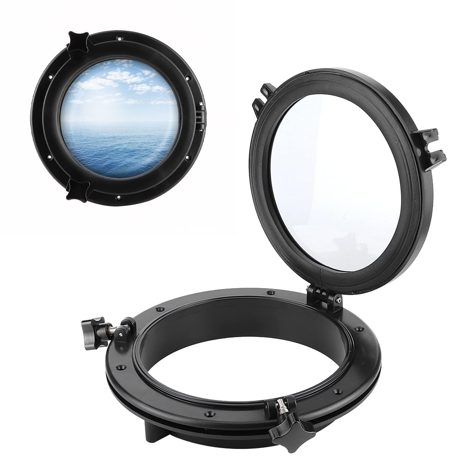GAESHOW Porthole Window, 10 in/26.5 cm Boat Porthole, Round Yacht Round Portlight, Black Round Replacement Portlight Porthole for Boat Yacht RV, Marine