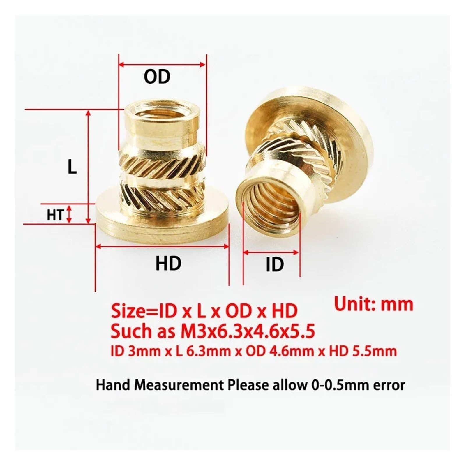 20 sztuk M6 OD 8/9mm wysokość 4-12mm wkładki gwintowane cieplnie naciśnij kołnierz mosiężna radełkowana miedziana wkładka do drukowania 3D(M6*12 * 9mm)