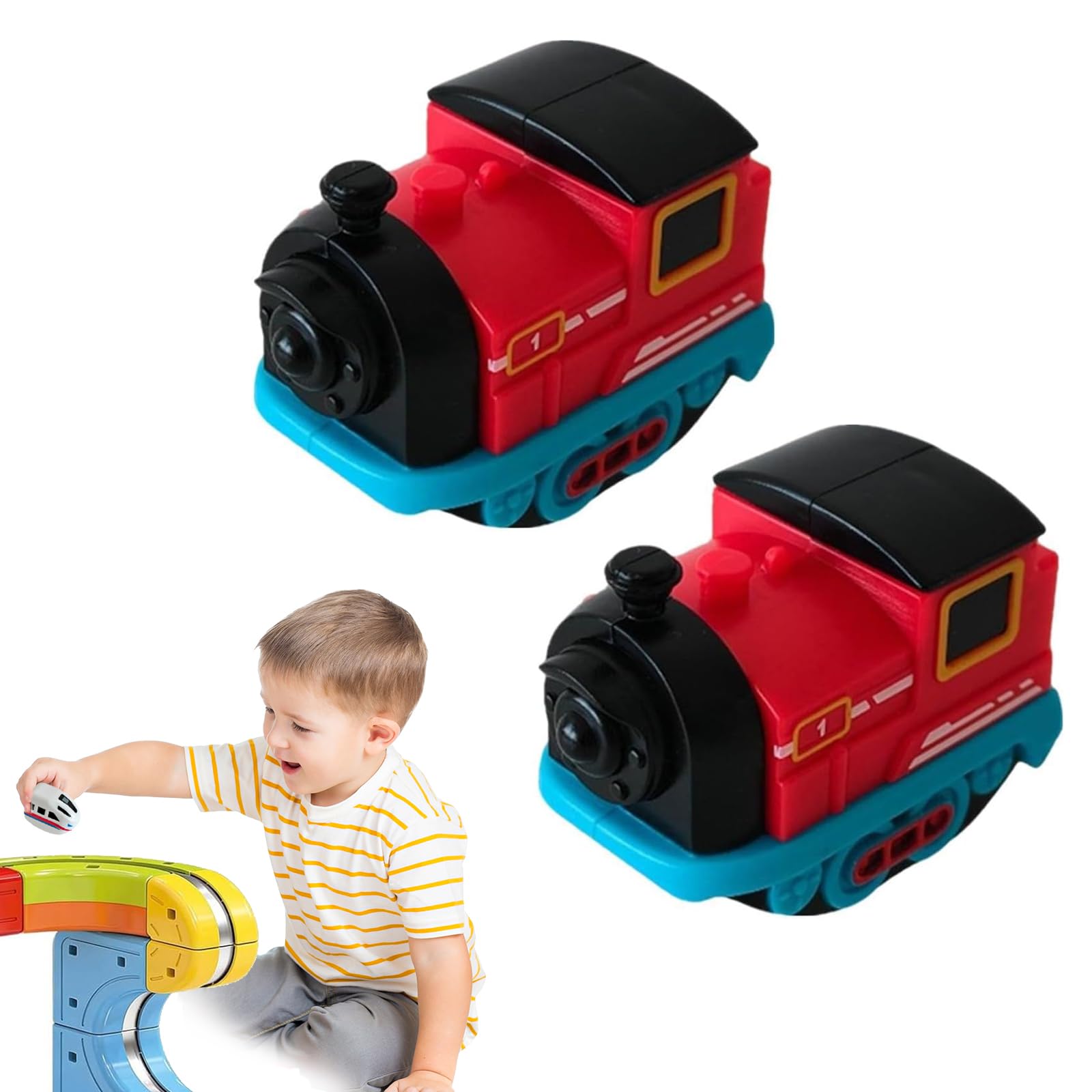 1-2 Packs Replacement Magnetic Electric Train Cars, 3d Infinity Track Train Head, USB Rechargeable Add-On Compatible for Train Set Tracks, Cannot Operate Alone, Tracks & Cable Not Included (B*2)