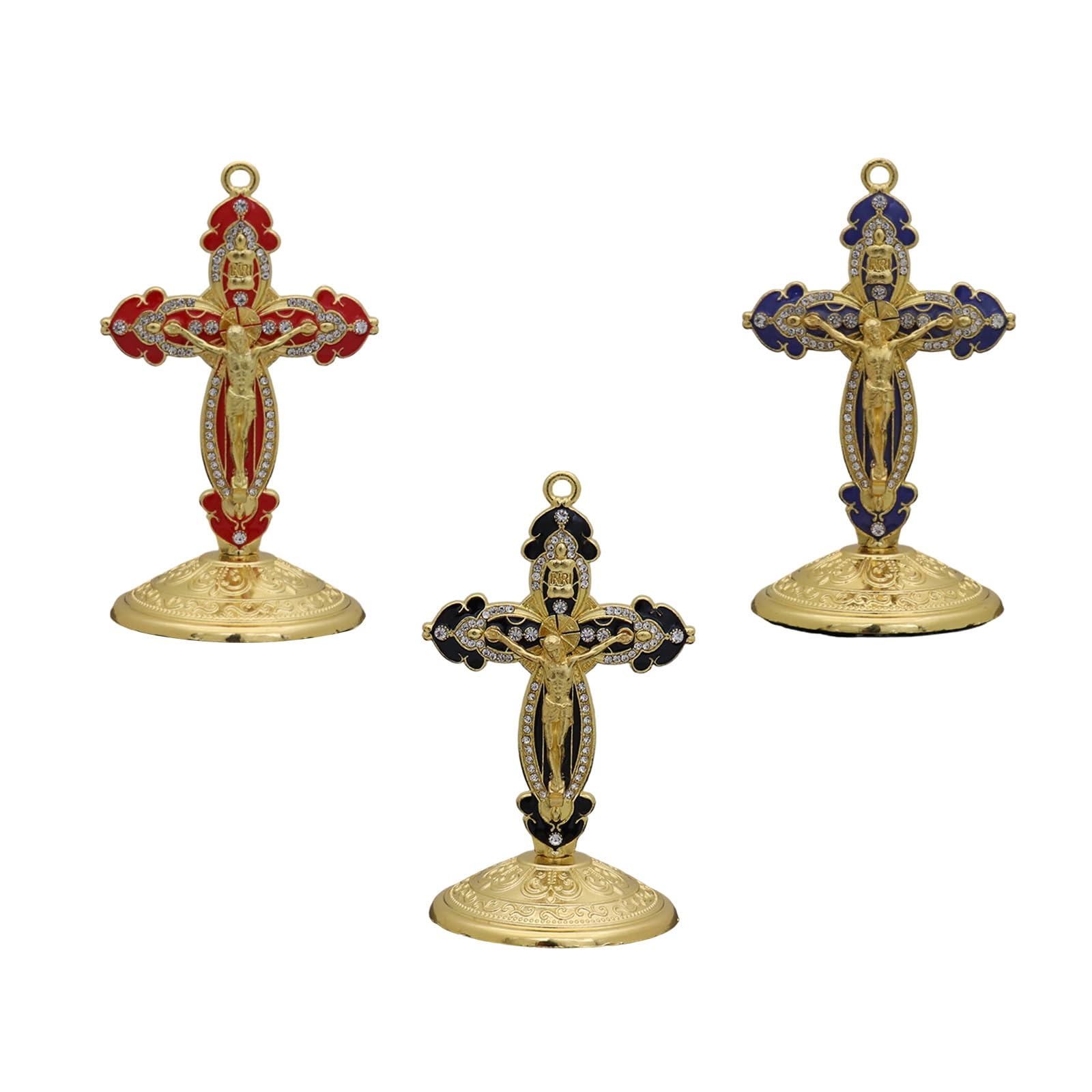 Xjdzineq Religious Enameled Crucifix Ornament for Car Dashboards Desk Vibranted Durability Metal Decoration Crucifix Charm