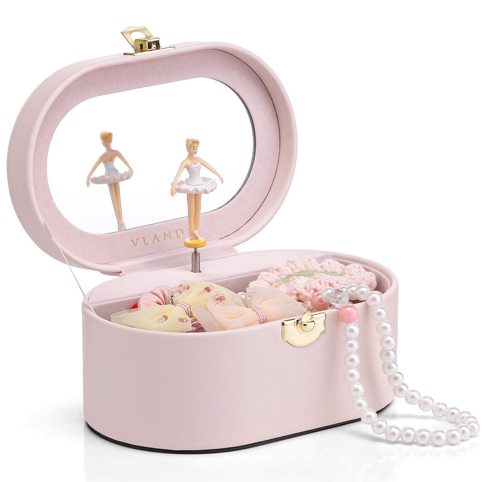 VLANDO Girls Jewellery Box, Kids Jewellery Box with Ballerina, Music Box for Children, Birthday Gift for Ages 4 5 6 7 8-12 Year Old (Pink) — image 1