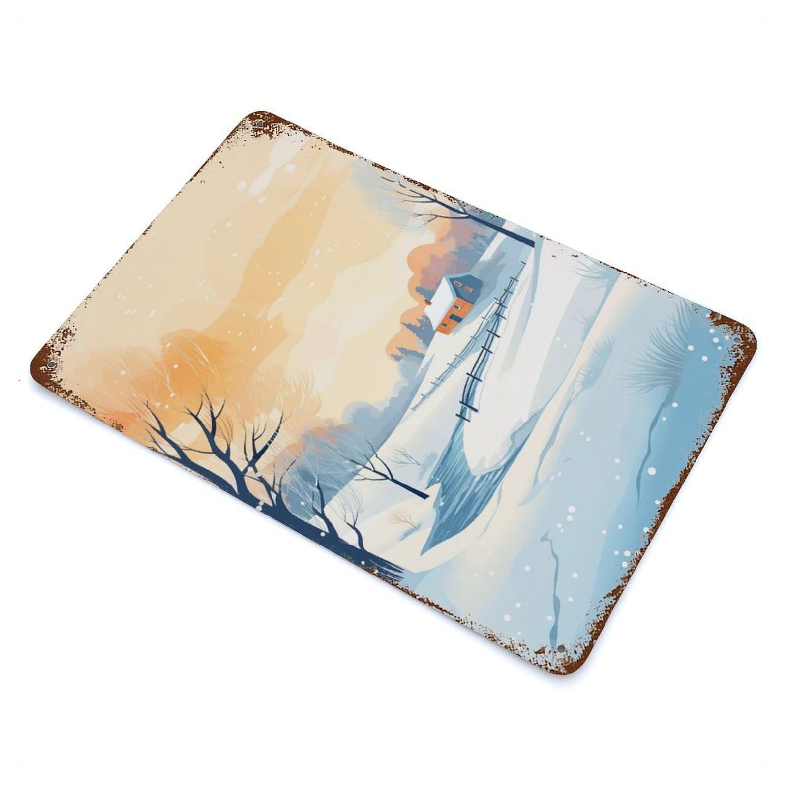 Rustic Tin Plaque with Snowy Dreams Design 11.8"x7.9", for Cafe, Home Bar And Lounge Decor, Industrial Home Decor