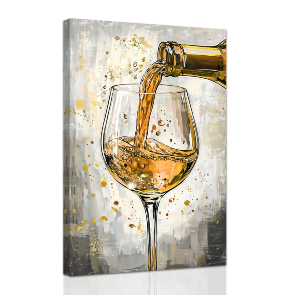 ZXHYWYM Kitchen Wall Art Wine Decor Wine Glass Pictures Wall Decor Yellow Kitchen Canvas Prints for Restaurant Dinning Room Bar Home Decor Framed (30 x 45 cms)