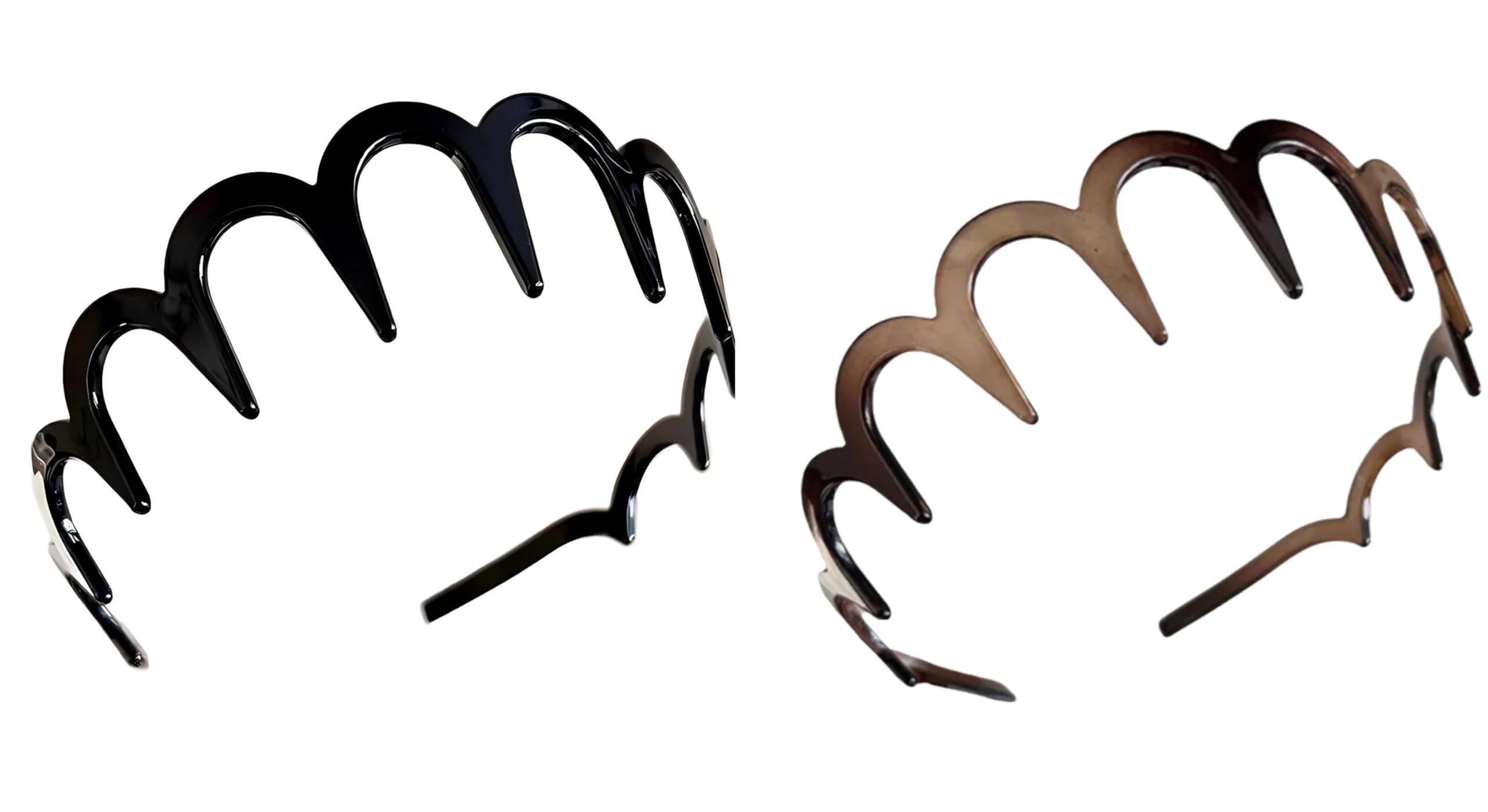 ZOONAI 2 Pcs Zig Zag Headbands for Women Men Girls Fashion Plastic Hairbands with Teeth Non Slip Sharks Tooth Hair Comb Headbands Hair Hoop Accessories (Black Coffee