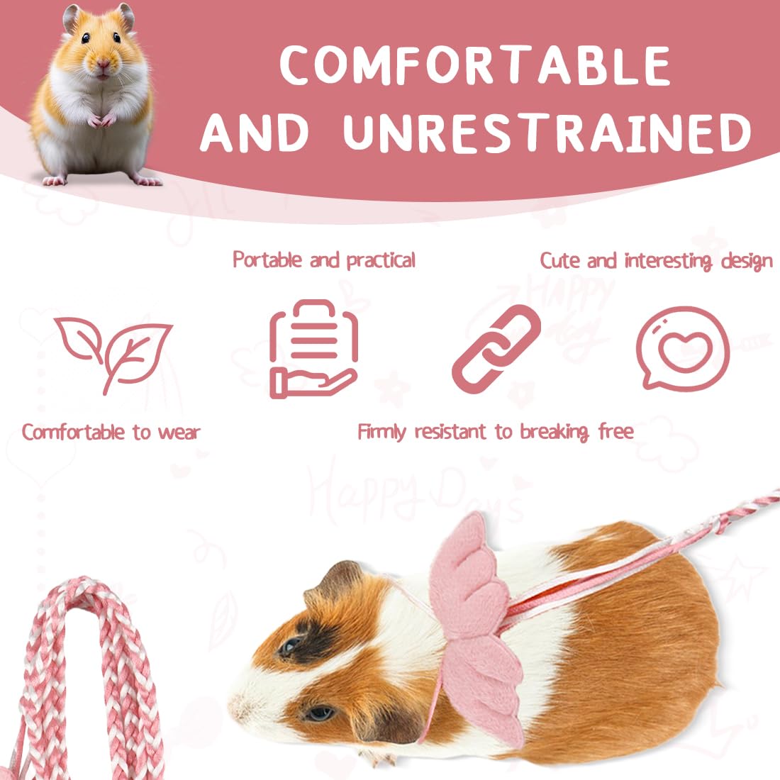 Laisse Pour Petits Animaux, Harnais Lapin Nain, Harnais Lapin, Rats Et Hamster, Chaton, Réglable Pour L'Extérieur, Entraînement à La Marche (Rose)
