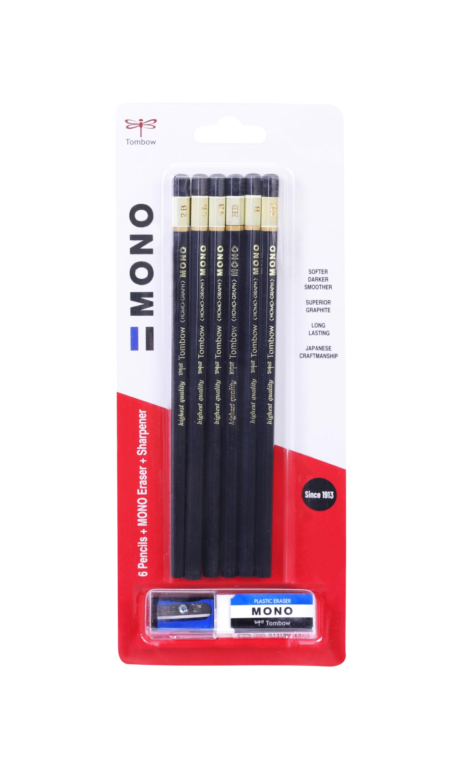 Tombow Mono Graphite Drawing Set of 6 with 1 MONO Plastic eraser and 1 Sharpener-image-40