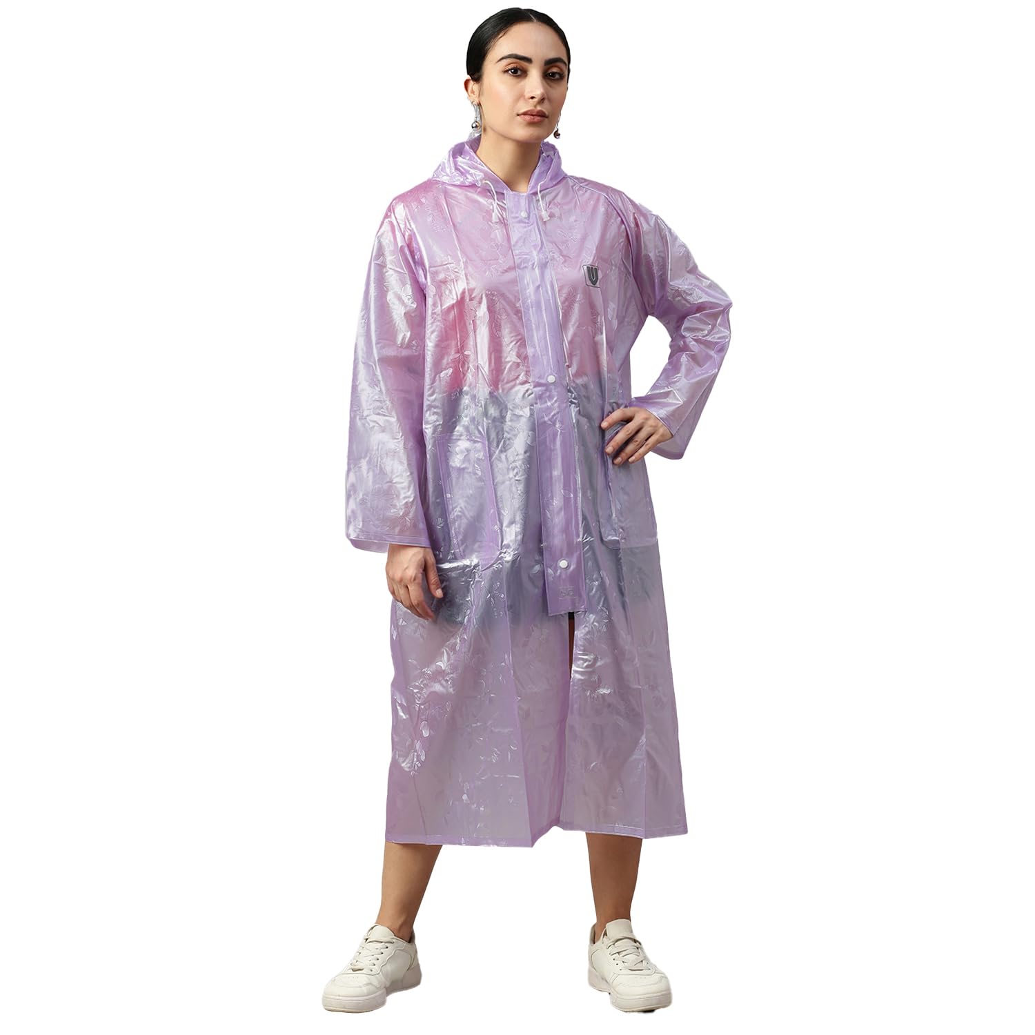 Viva Rainwear Women's Floral Printed Lavender PVC Waterproof Petals Standard Length Long Sleeves With Adjustable Hooded & Zipper Raincoat For Rainy Weather (Size : L)-picture-10