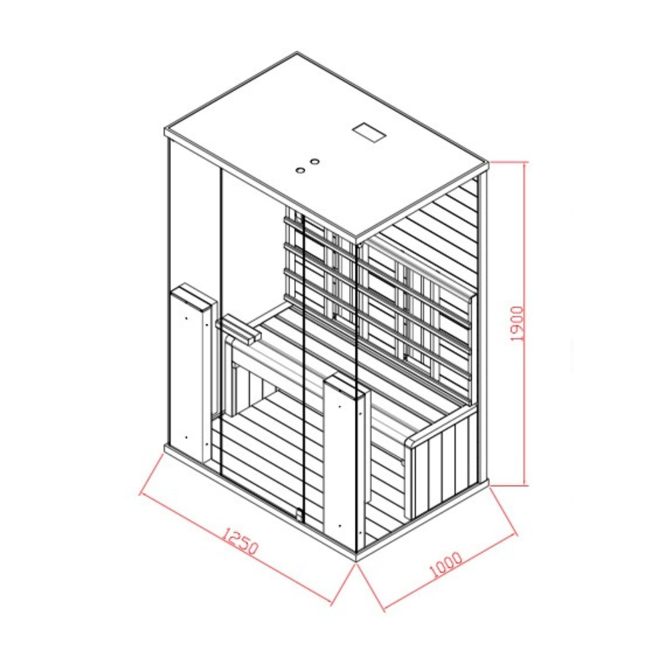 Billund Cabine de sauna infrarouge pour 2 personnes, projecteur à spectre complet, éclairage LED (7 couleurs), lecteur MP3 avec Bluetooth, 2 haut-parleurs, dimensions : 125 x 100 x 190 cm