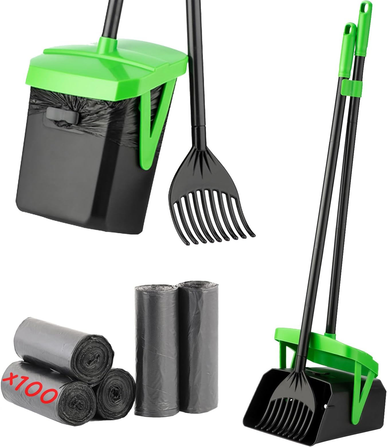 Amazon.com : FUSBUNTY Pooper Scooper Swivel Bin & Rake with 100 Waste ...