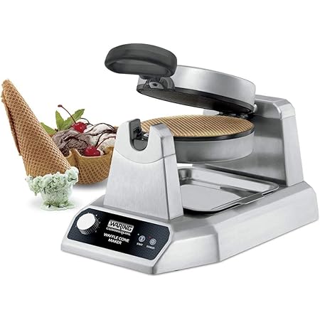 Waring Commercial Single Waffle Cone Maker, Heavy Duty Die Cast Housing, Non Stick Plates, Produces 60 Waffle Cones per Hour, 120V, 1200W, 5-15 Phase Plug