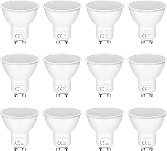 12 LED GU10.5W Bulbs Equivalent to 50W, 400 Lumens Cool White 6000K, Beam Angle of 120 , No Flicker Not Dimmable, AC 220-240V, Low Consumption GU10 LED Bulb for Bedroom, Kitchen, Living Room [Energy Class F]
