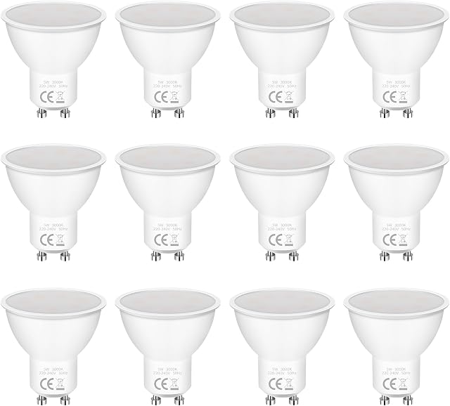 YIIFELL LED GU10 5W Lampadine (12 Pezzi) Equivalenti a 50W, 3000K Bianca Calda 400 Lumen 220-240V, Faretto Non Dimmerabile Con Angolo a Fascio 120° Senza Sfarfallio