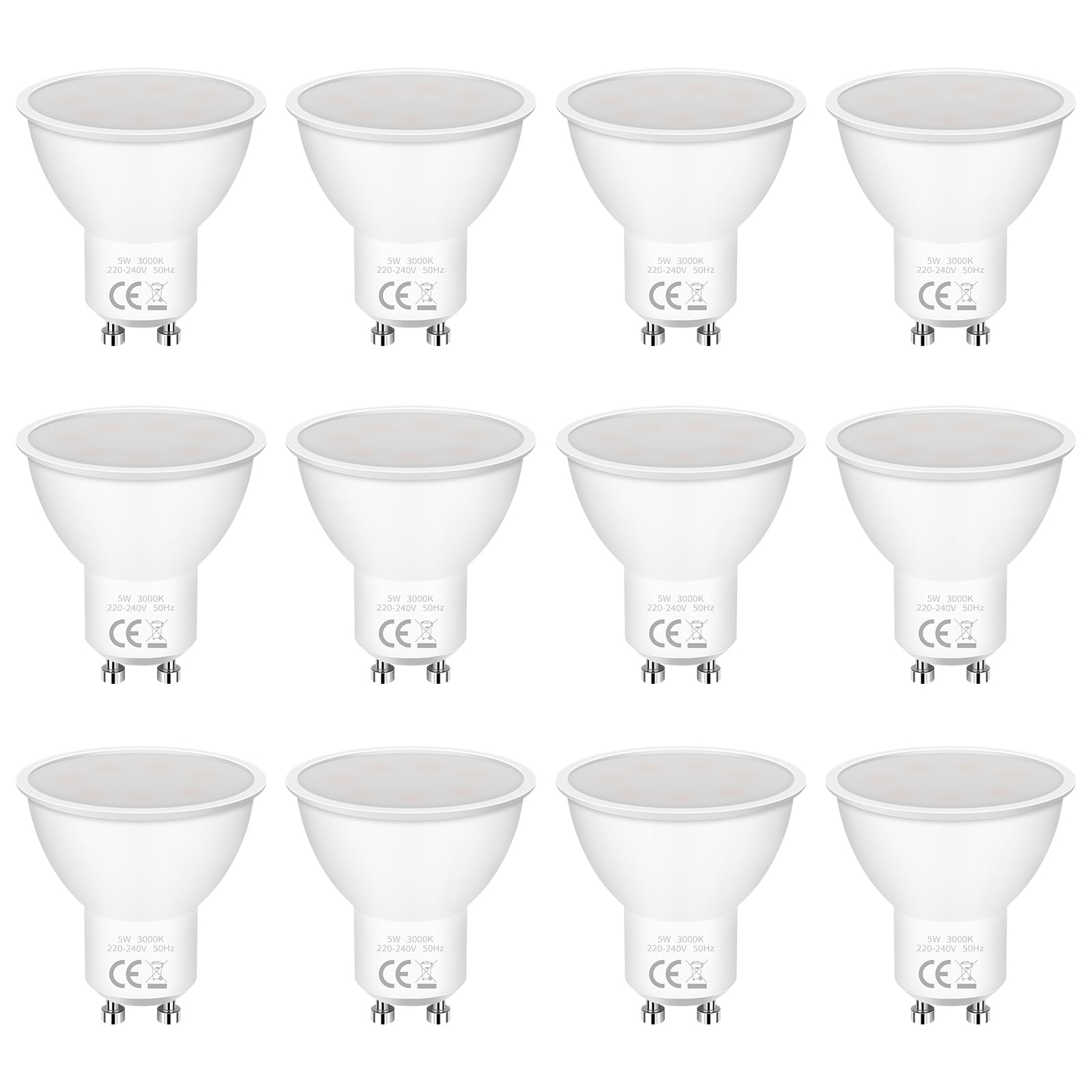 12 Pezzi Lampadine LED GU10 5W Equivalenti a 50W, GU10 LED 6000K Bianco Freddo 400 Lumen 220-240V, Risparmio Energetico Faretti LED GU10 Angolo a Fascio 120 ° Non Dimmerabile Nessun Sfarfallio