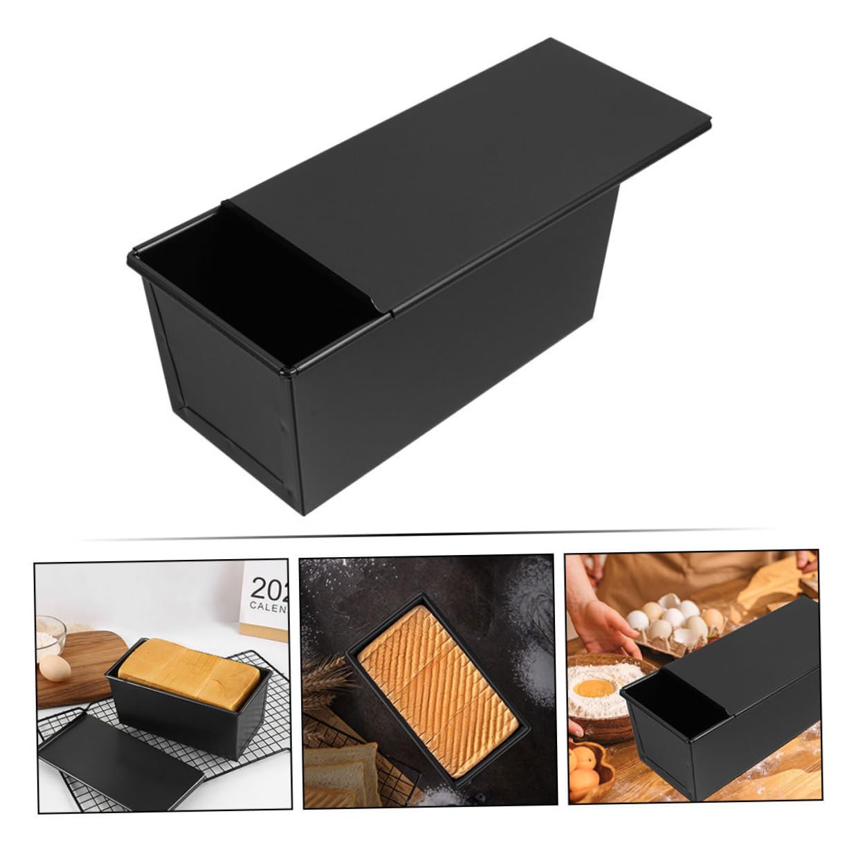 2 Moldes Deslizantes Para Pan Tostado Antiadherentes De Aluminio Con Tapa De Hierro Negro