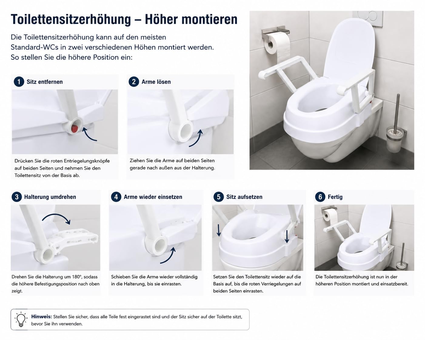 EasyFix Rialzo per WC con braccioli e coperchio, rialzo per WC regolabile in altezza, per anziani e infermieri, braccioli pieghevoli, portata fino a 136 kg, bianco