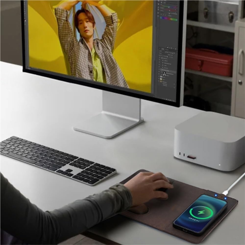 Podkładka pod mysz z bezprzewodowymi ładowarkami do telefonu 15 W, prawdziwa skóra, ładująca podkładka pod mysz do komputera PC, laptopów, akcesoria biurowe