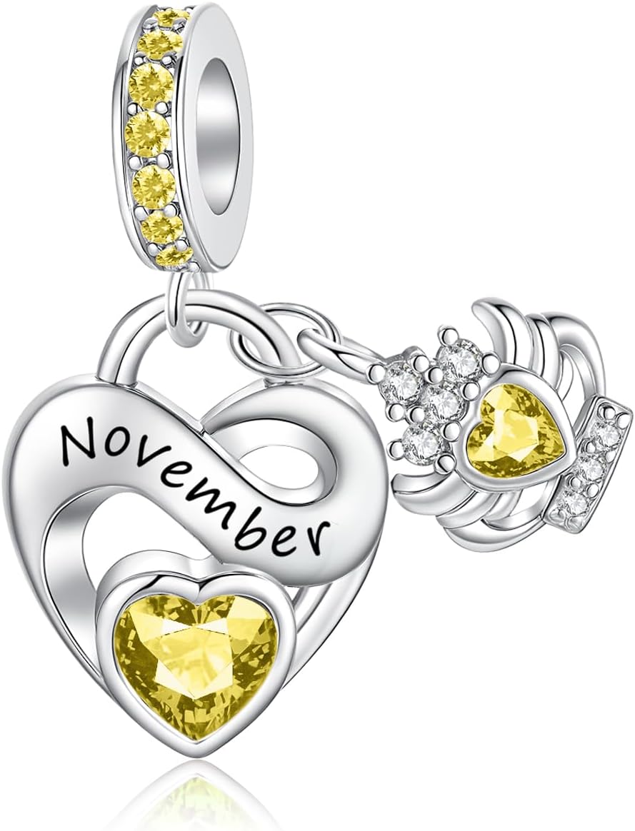 Birthstone Charm 925 Sterling Silver Charms fits Bracelets and Necklace Pendant Bead Happy Birthday Charms Jewelry Present for Women Family Friends