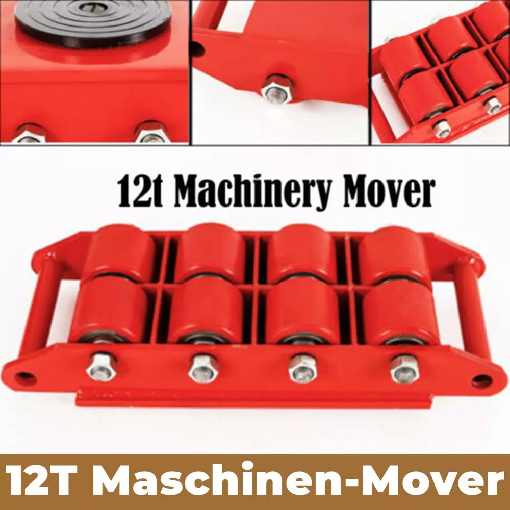 12T Red Moving Skate, Heavy Duty Industrial Machinery Skate Moving Equipment Cast Steel Machinery Mover con superficie antiscivolo, 8 ruote rotanti a 360°, per grandi oggetti pesanti