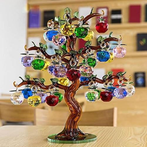 Christmas Crystal Glass Apple Tree Ornaments 36pcs Hanging Apples Home Decor Fengshui Figurines Crafts Gifts Souvenir Miniatures Gifts (Color : Amber Trunk, Size : Tree with 3cm Apples)
