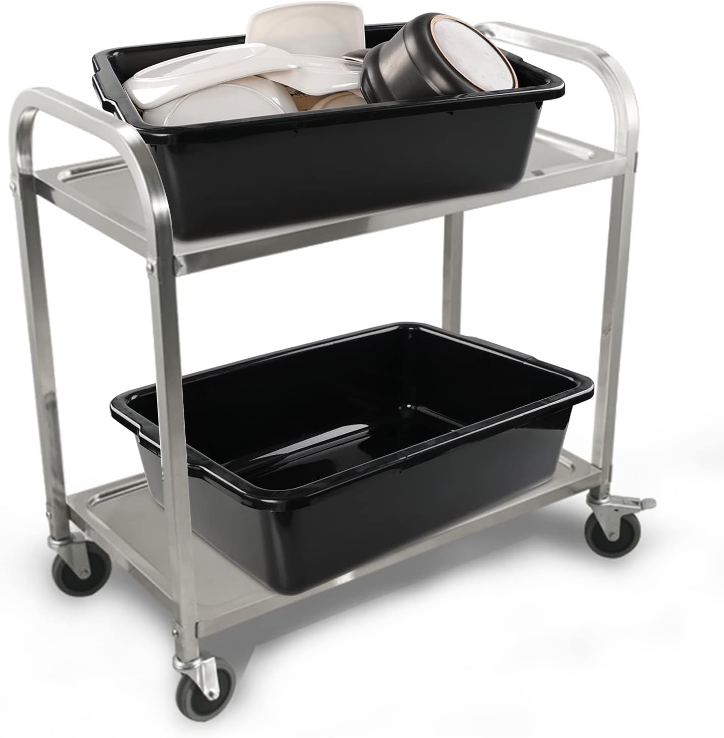 4-Pack Plastic Commercial Bus Box, 32 L Black Large Bus Tub