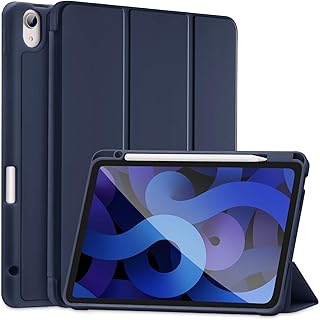 SIWENGDE Capa Para iPad Air 5/4 Geração 10.9 Polegadas 2022/2020 Com Porta-Lápis [Suporte Para iPad 2º Carregamento De Lápis E Id De Toque], Capa Inteligente Com TPU Macio (Azul Marinho)