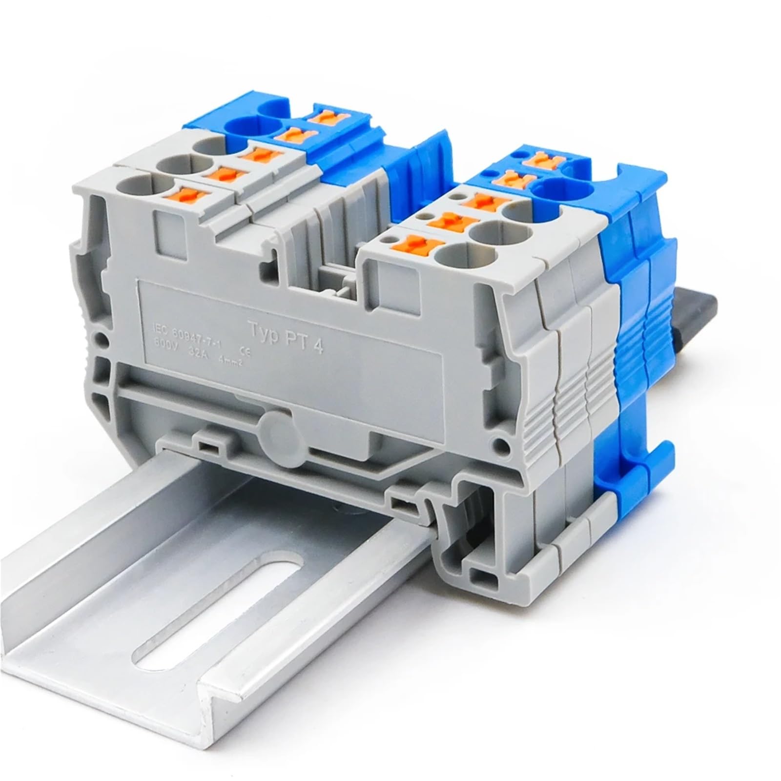 50PCS PT4 24-12AWG 800V Nylon PA66 Push-in Spring Cage DIN Rail Terminal Block 4mm² Compact Space Saving Electrical Connectors(PT-4-50PCS-BLUE)