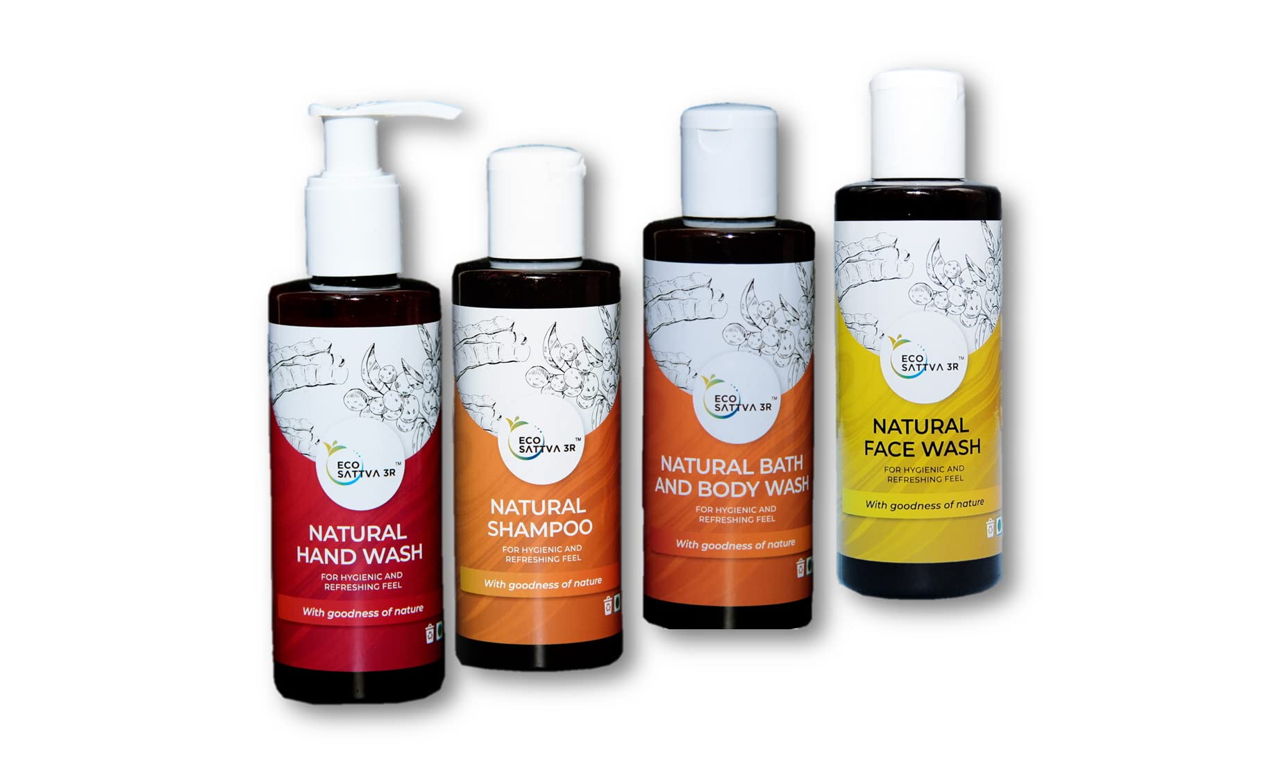 EcoSattva 3R Bathroom Essential Combo Natural Bath and Body Wash, Face Wash, Hand Wash and Shampoo (200ml Each)-image-39
