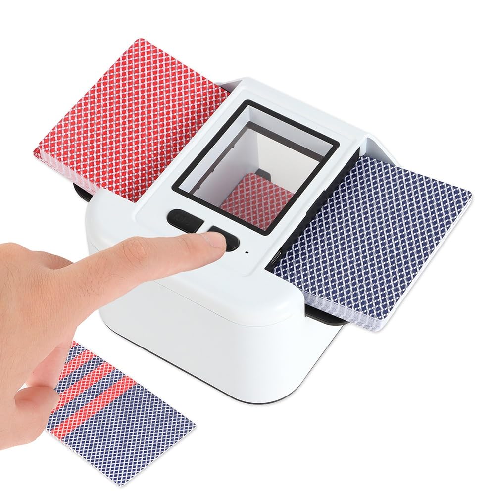 WYWY Croupier Automatique de Poker, Mélangeur de Cartes Automatique Rechargeable, Batterie 2000 mAh, mélangeur électrique Silencieux avec Modes Automatique et Manuel(Blanc)