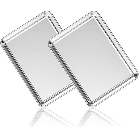 Stainless Steel Baking Sheet Set of 2, Deedro Cookie Sheet Metal Baking Pan Oven Tray, Non Toxic & Heavy Duty, Rust Free & Mirror Finish, Easy Clean & Dishwasher Safe, 9 x 7 x 1 Inch