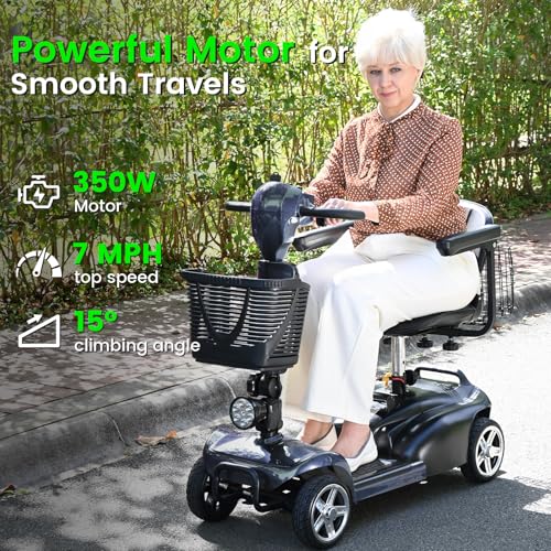 Image of 4 Wheel Mobility Scooters for Seniors - Up to 45 Miles Range,Folding Powered Mobility Scooter Device w /600WH Battery,Only 58 lb Weight, Dual Basket, 300 lb Capacity, Compact