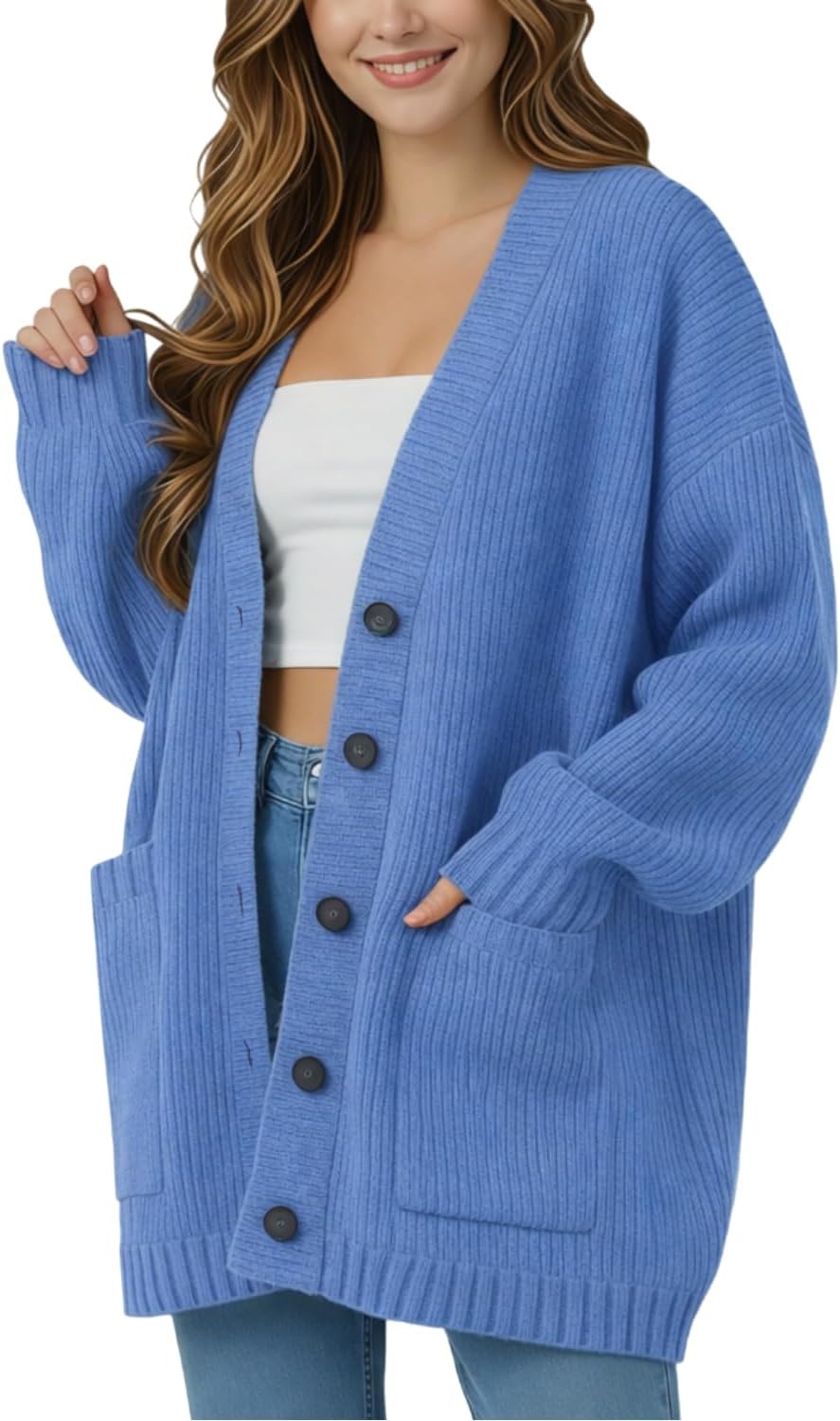 LIGHT DOT Women's Winter Cardigan Sweater Chunky Long Sleeve Button Front Knit Coat with Pocket