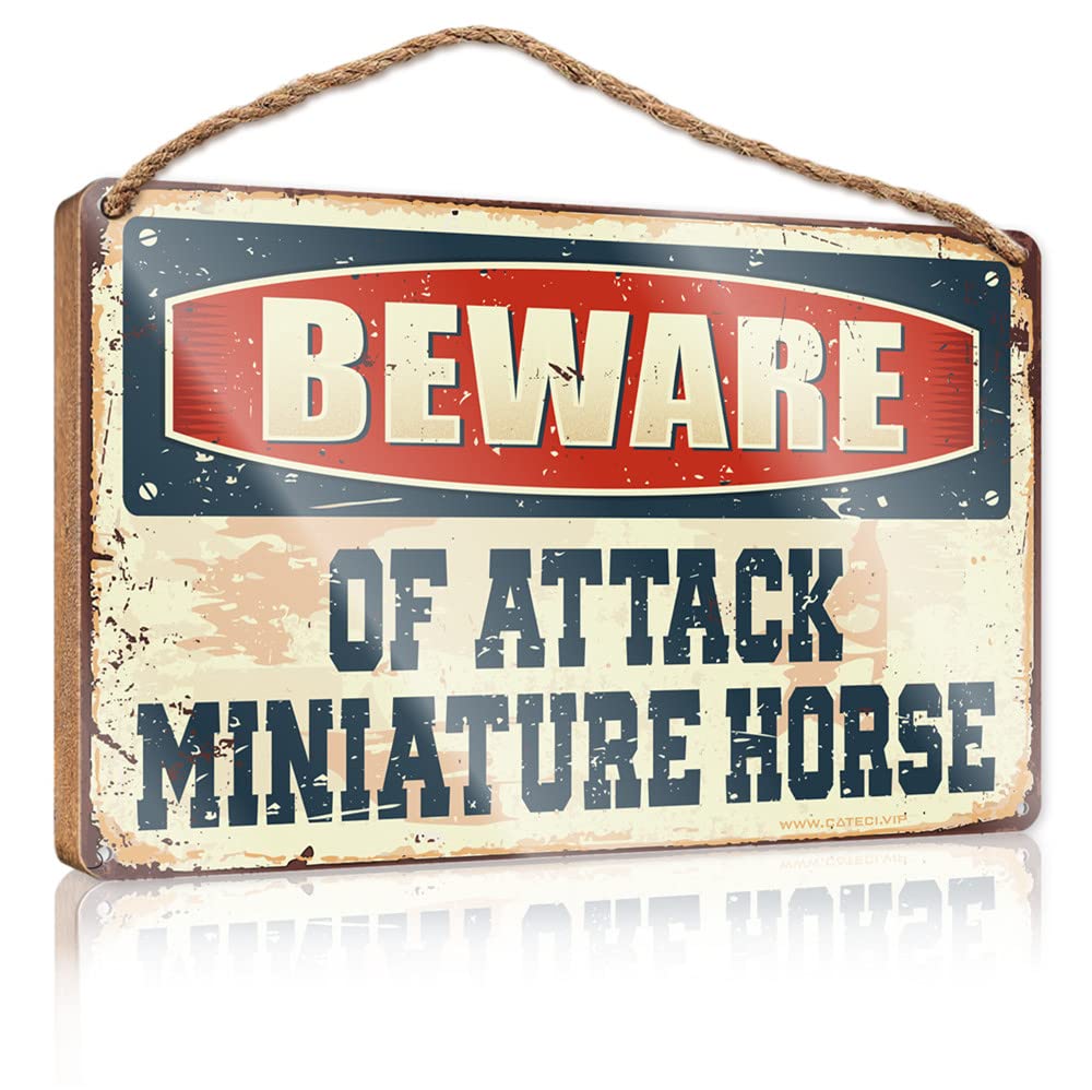 FZFN Farmhouse Door Decor Beware Of Attack Miniature Horse Wooden Sign Summer Decorations For Home Summer Decorations For(15X28CM)