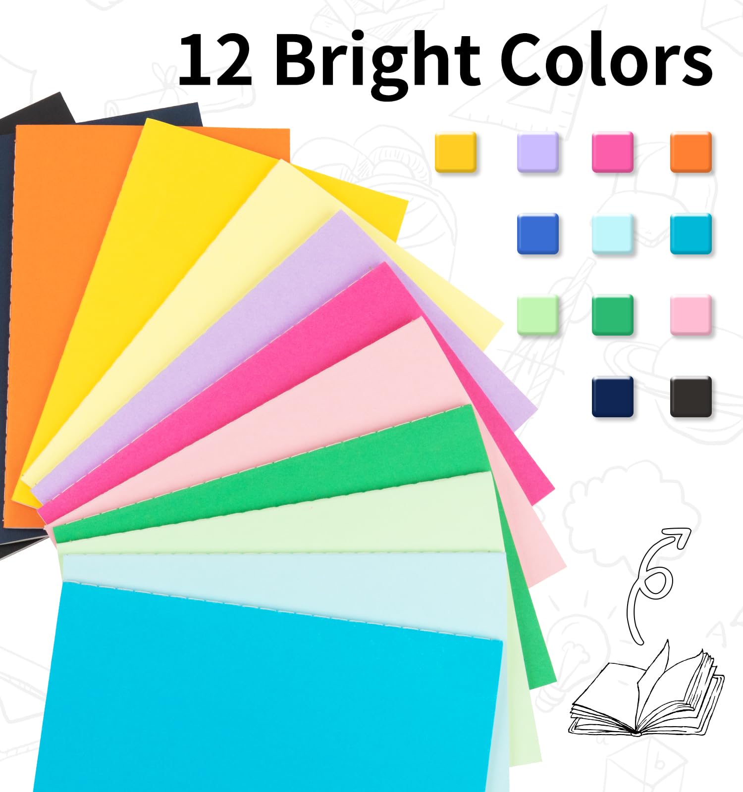 ALKALO Confezione da 24 quaderni colorati a righe per scrivere, diari, libri di composizione formato A5, 20 x 14 cm, 60 pagine, 30 fogli per schizzi, per ufficio, scuola, viaggi (confezione da 24