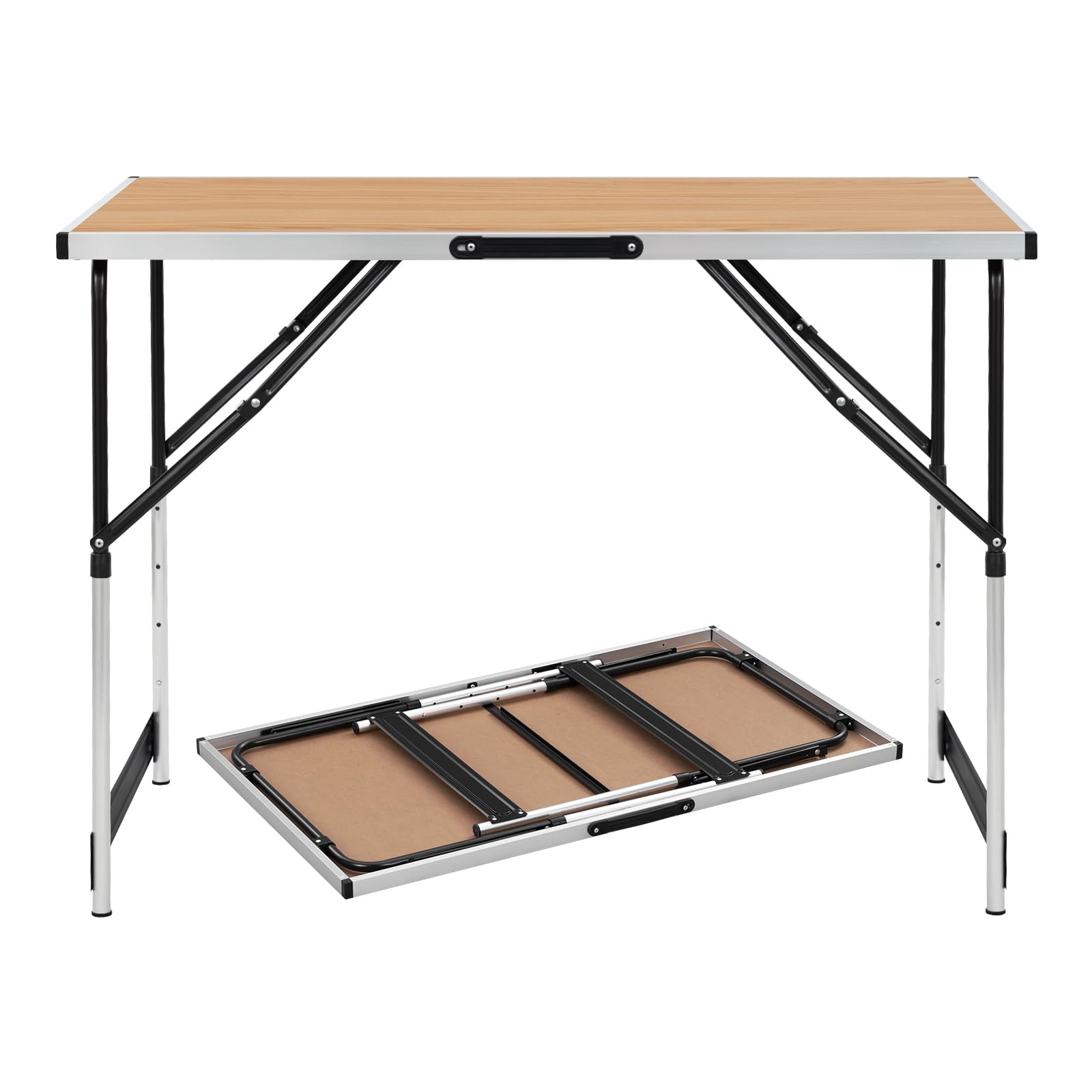 eSituro SCPT0006 Table de Jardin Pliable, Hauteur Réglable(73-94cm), Table Camping Rectangle en Aluminium,Chêne, Super Légre 100x60x94cm