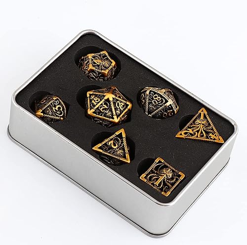 Miniatura 7 de Dados de metal DND D&D RUNFNG 7 dados huecos poliédricos Cthulhu Dungeons and Dragons dados grandes para MTG, RPG, juego de rol, Shadowrun y