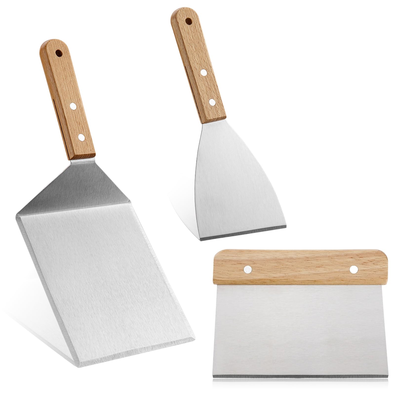 Set di Spatole per Griglia, Spatola Plancha, Raschietto per Impasto, Barbecue Spatola Accessori Ideale per Teppanyaki Campeggio, 3 pezzi