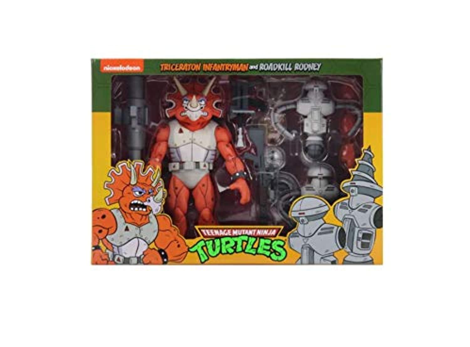 NECA - TMNT Cartoon Ninja Turtles Figure - 3-Pack Infantryman Triceraton & Roadkill Rod 18cm - 0634482541609