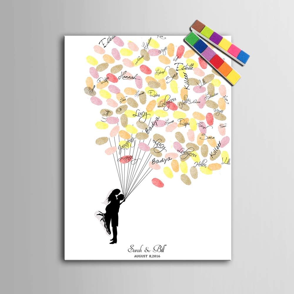 DIY Fingerprints Wedding Sign in Guest Book Tree Canvas with Wooden Hanger Personalized Wedding Gift for Couple Anniversary Party Decorstions-80x120cm