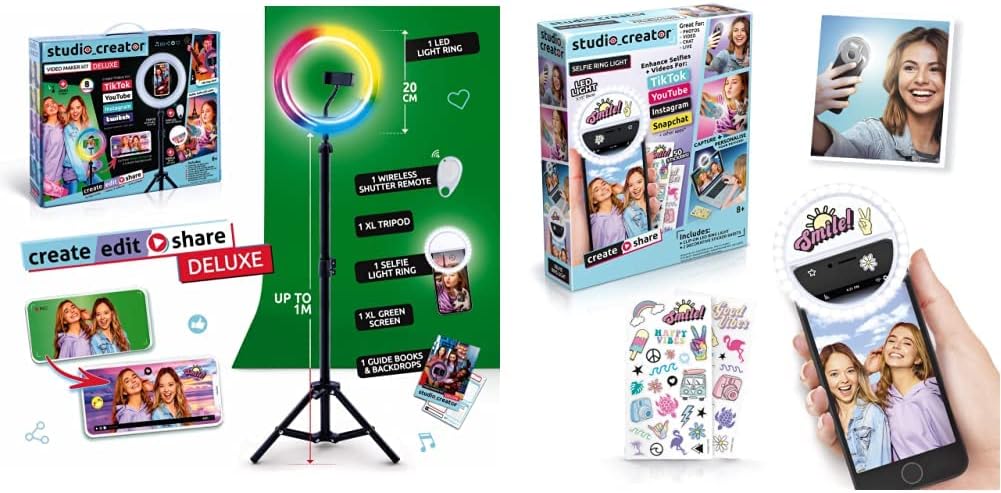 Studio CreatorINF 003UK Video Maker Deluxe Kit & INF 005 Selfie Ring Light, White